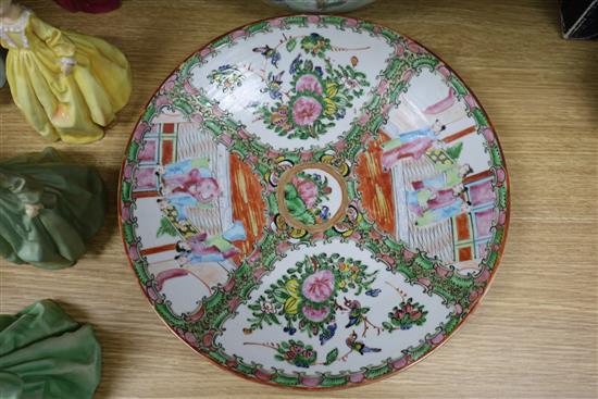 A Wedgwood iridescent lustre bowl and a Cantonese dish bowl diameter 27cm